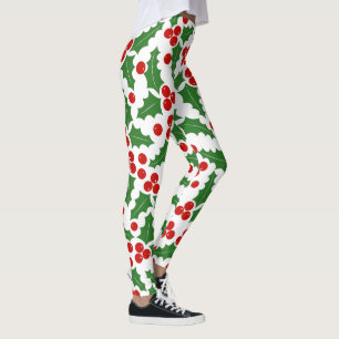 Leggings Motif de la baie sainte rouge et verte Noël
