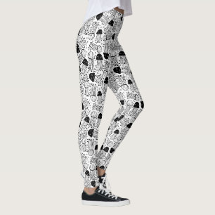Leggings Motif de la gelée de doodle noir et blanc