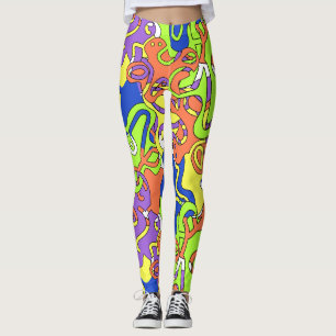 Leggings Motif de labyrinthe abstrait néon