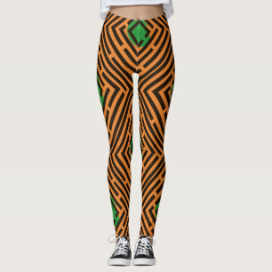 Leggings Motif de Labyrinthe noir à tache verte sur couleur
