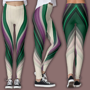 Leggings Motif de ligne abstrait   Violet et sarcelle