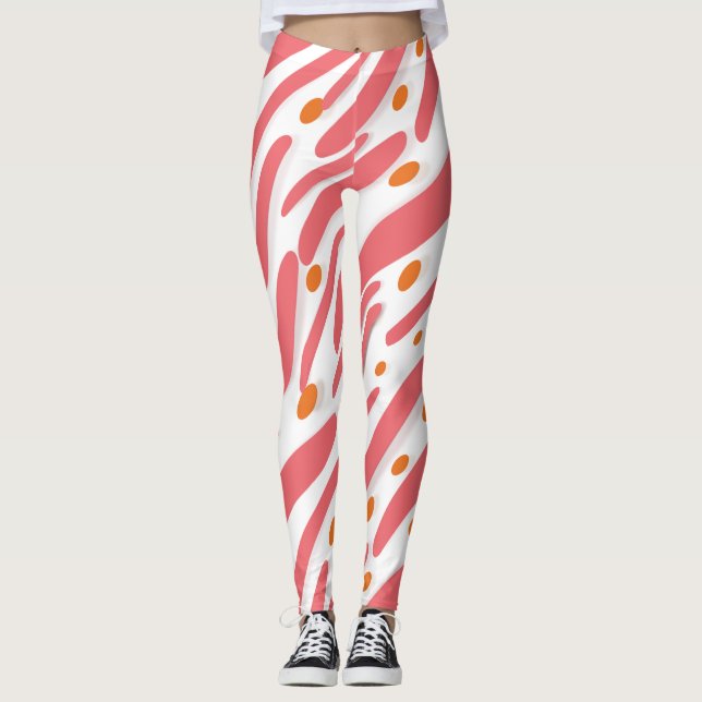 Leggings Motif de ligne Abstraite rose orange (Devant)