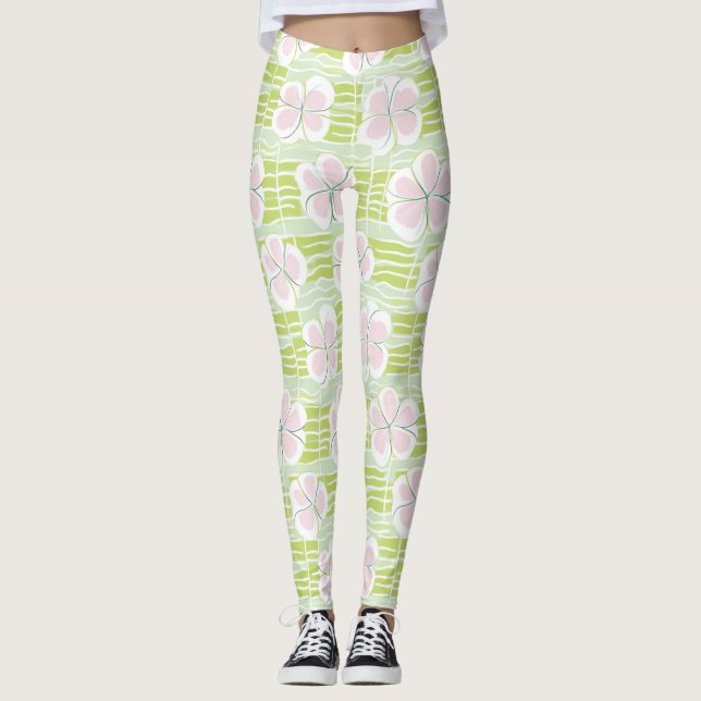 Leggings Motif de ligne florale abstrait moderne (9) (Devant)