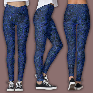 Leggings Motif de ligne topographique   Saphir de minuit