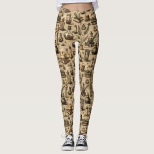 Leggings Motif de livres et bougies de cuisine vintage