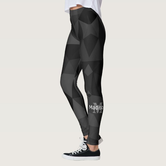 Leggings Motif de maillage géométrique gris foncé noir (Gauche)