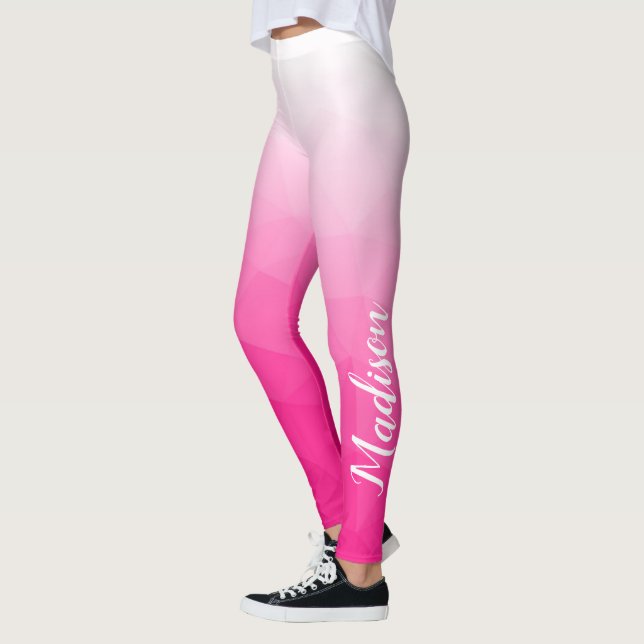 Leggings Motif de maillage géométrique rose chaud Votre nom (Gauche)