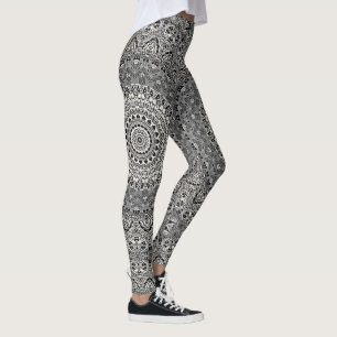 Leggings Motif de mandala géométrique noir et blanc