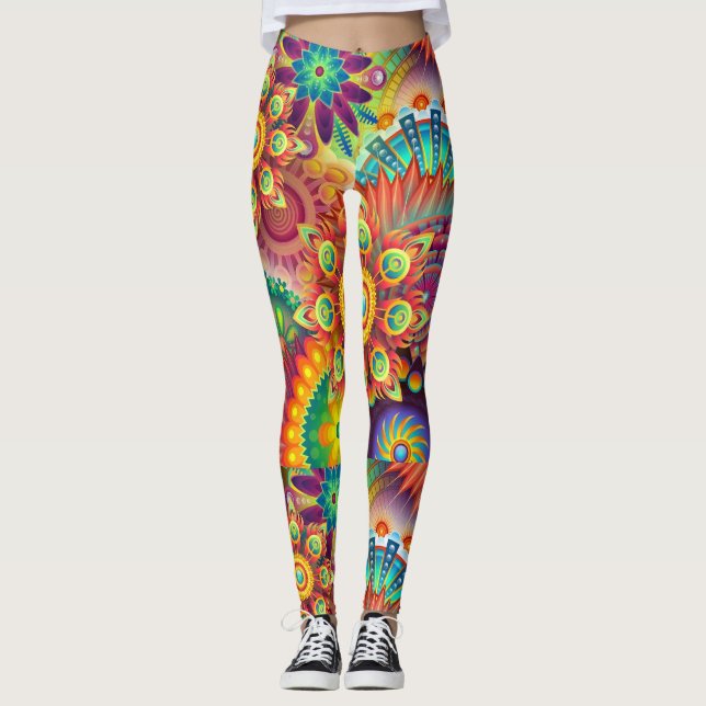 Leggings Motif de mandala psychédélique géométrique  (Devant)