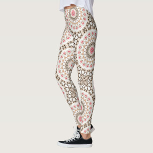 Leggings Motif de mandala rose brun et rose