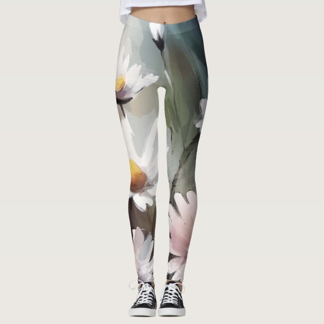 Leggings Motif de marguerites aquarelles (Devant)