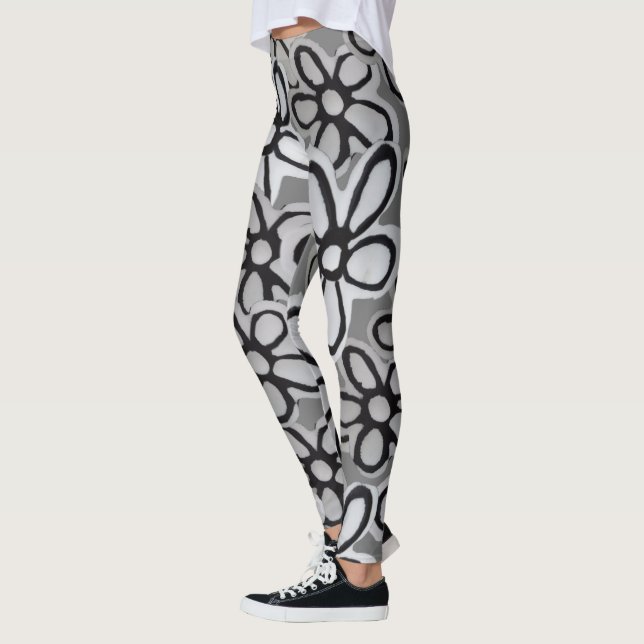 Leggings motif de marguerites noir et blanc (Gauche)