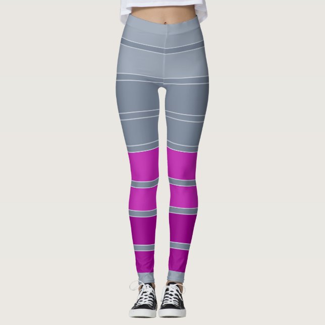 Leggings Motif de mode gris rayé violet (Devant)