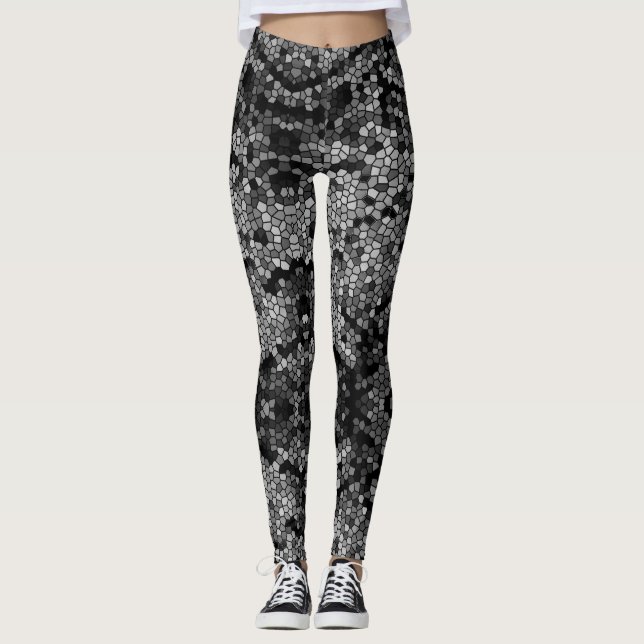 Leggings Motif de mosaïque gris élégant (Devant)