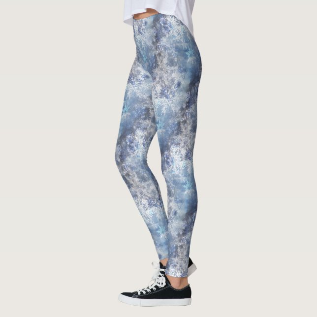 Leggings Motif de Noël bleu texturé de glace et de neige (Gauche)