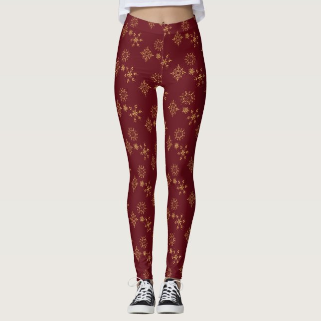 Leggings Motif de Noël des flocons d'or décoratifs (Devant)