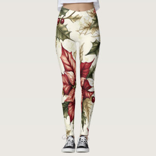 Leggings Motif de Noël floral Poinsettia (4)