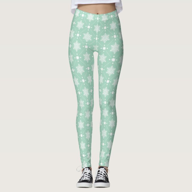 Leggings Motif de Noël Mint Green White (Devant)