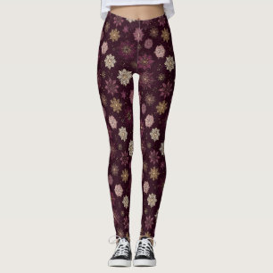 Leggings Motif de Noël Poinsettia Bourgogne (4)