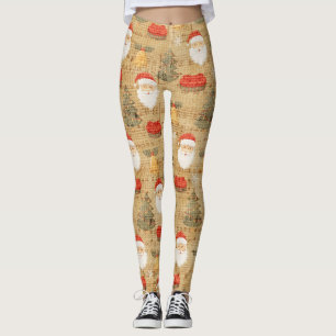 Leggings Motif de Noël Vintage avec Père Noël