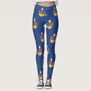 Leggings Motif de Noël vintage, bougies et houx