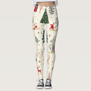 Leggings Motif de Noël vintage Woodland (1)