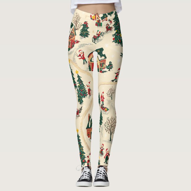 Leggings Motif de Noël vintage Woodland (18) (Devant)