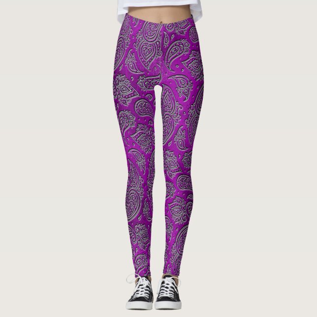 Leggings Motif de Paisley de relief par argent sur le verre (Devant)