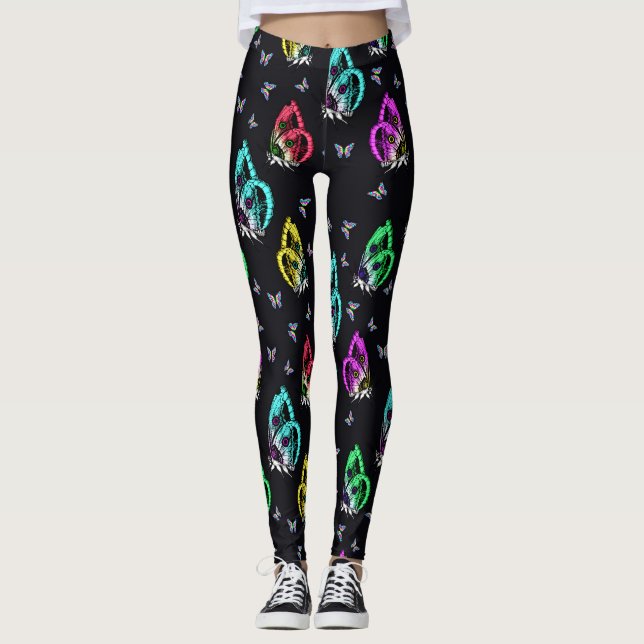 Leggings Motif de papillon noir coloré (Devant)