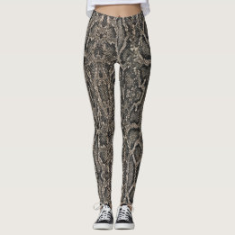 Leggings motif de peau de serpent brun |
