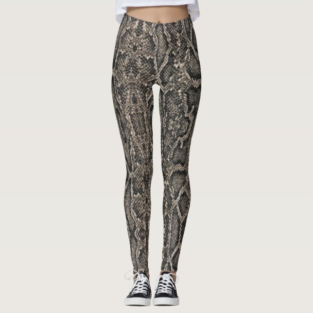 Leggings motif de peau de serpent brun | (Devant)