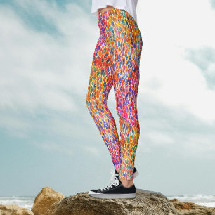 Leggings Motif de peinture de feuilles arc-en-ciel colorées