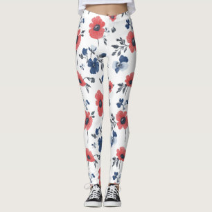 Leggings Motif de pépites d'aquarelle - Rouge, Bleu et Blan