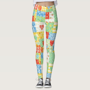 Leggings Motif de pique-nique en patchwork floral pastel