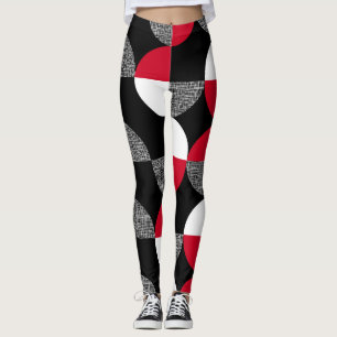 Leggings Motif de plaid géométrique noir, rouge, blanc.