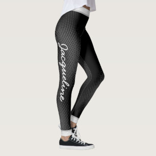 Leggings Motif de point gris avec nom sur NOIR