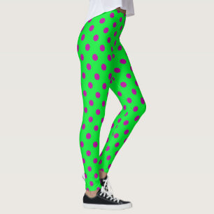 Leggings Motif de pois en violet sur fond vert