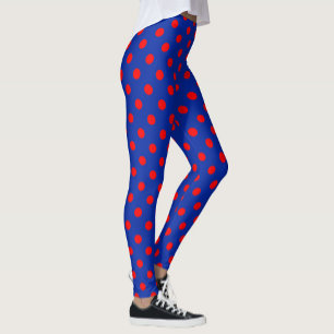 Leggings Motif de pois rouges sur fond bleu