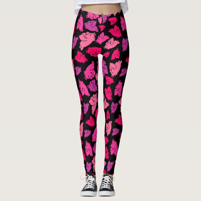 Leggings Motif de porc rose (Devant)