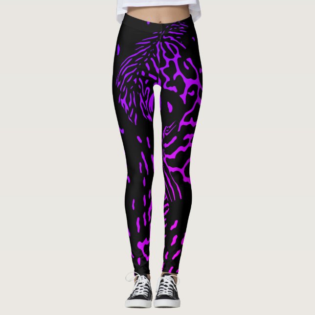 Leggings Motif de Poster de animal de bandes violettes Abst (Devant)