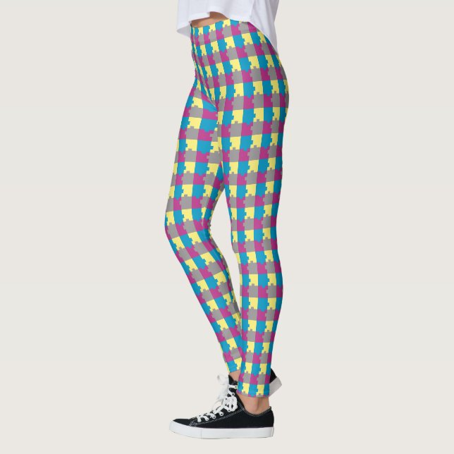Leggings Motif de puzzle FUN Purple Bleu Jaune gris (Gauche)