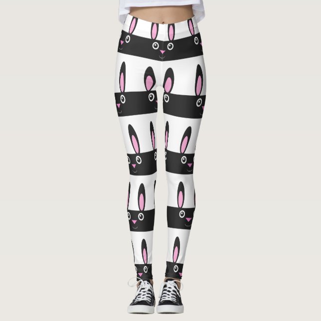 Leggings Motif de rayure de sourire de lapin (Devant)