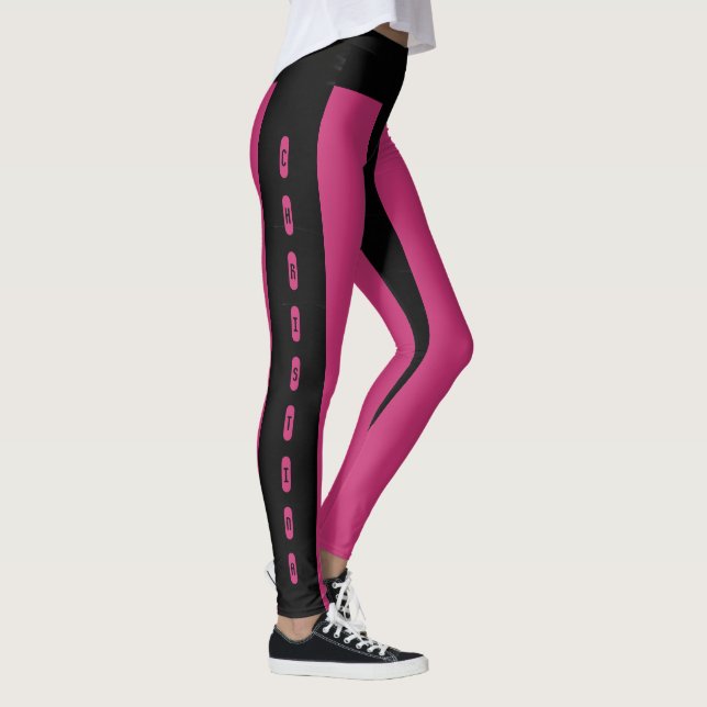 Leggings Motif de rayures roses noires Nom personnalisé Chr (Droite)