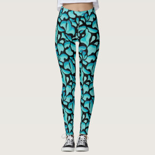 Leggings Motif de répétition feuille bleue