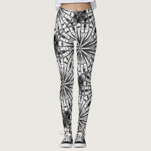 LEGGINGS MOTIF DE RÉPÉTITION RADIALE BLANCHE NOIRE DE KAL