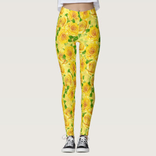 Leggings Motif de rose d'aquarelle jaune