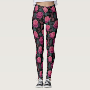 Leggings Motif de rose rose foncé florale