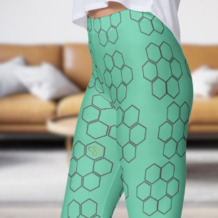 Leggings Motif de ruche d'abeille au miel vert frais