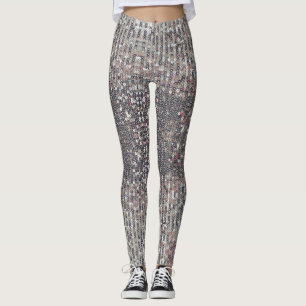 Leggings Motif de séquence en cristal blanc argenté