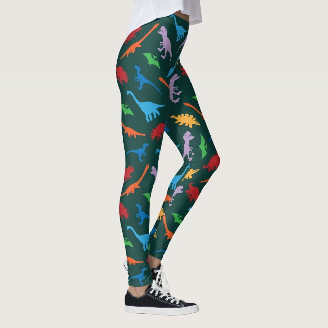 Leggings motif de silhouette de sept espèces de dinosaures (Droite)